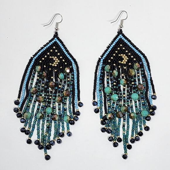 Nightfall Boho Beaded Fringe Earrings - Picture 1 of 8